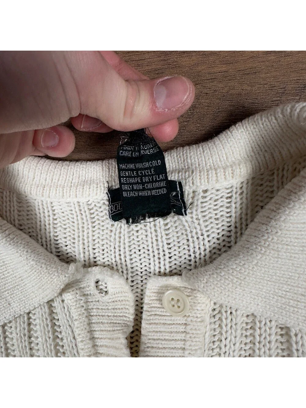 Boundary Waters Vintage Cream Knit Polo Sweater Mens XL